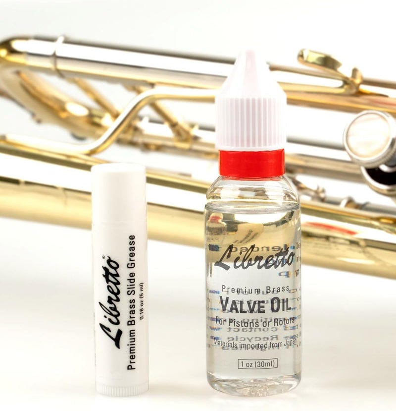 Libretto Brass Lubricant Bundle, Set of 2, 1 oz Valve Oil + 0.16 oz Slide Grease – Odorless, Pure, Materials from Japan, Special-blended Formula, for Trumpet, French Horn, Tuba, Low Brass Instruments - Image 1